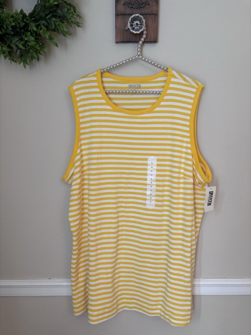 NWT Duluth Trading Womens Size 2X Longtail T-Shirt Yellow White Stripe